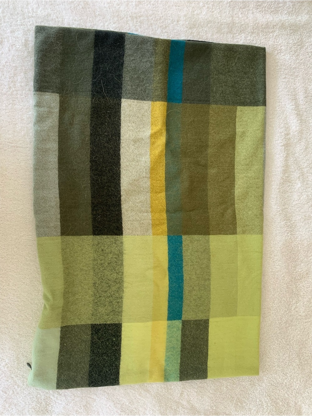 16x23 in. IKEA Green Plaid Wool-Blend with pillow case Teal & Yellow Accents